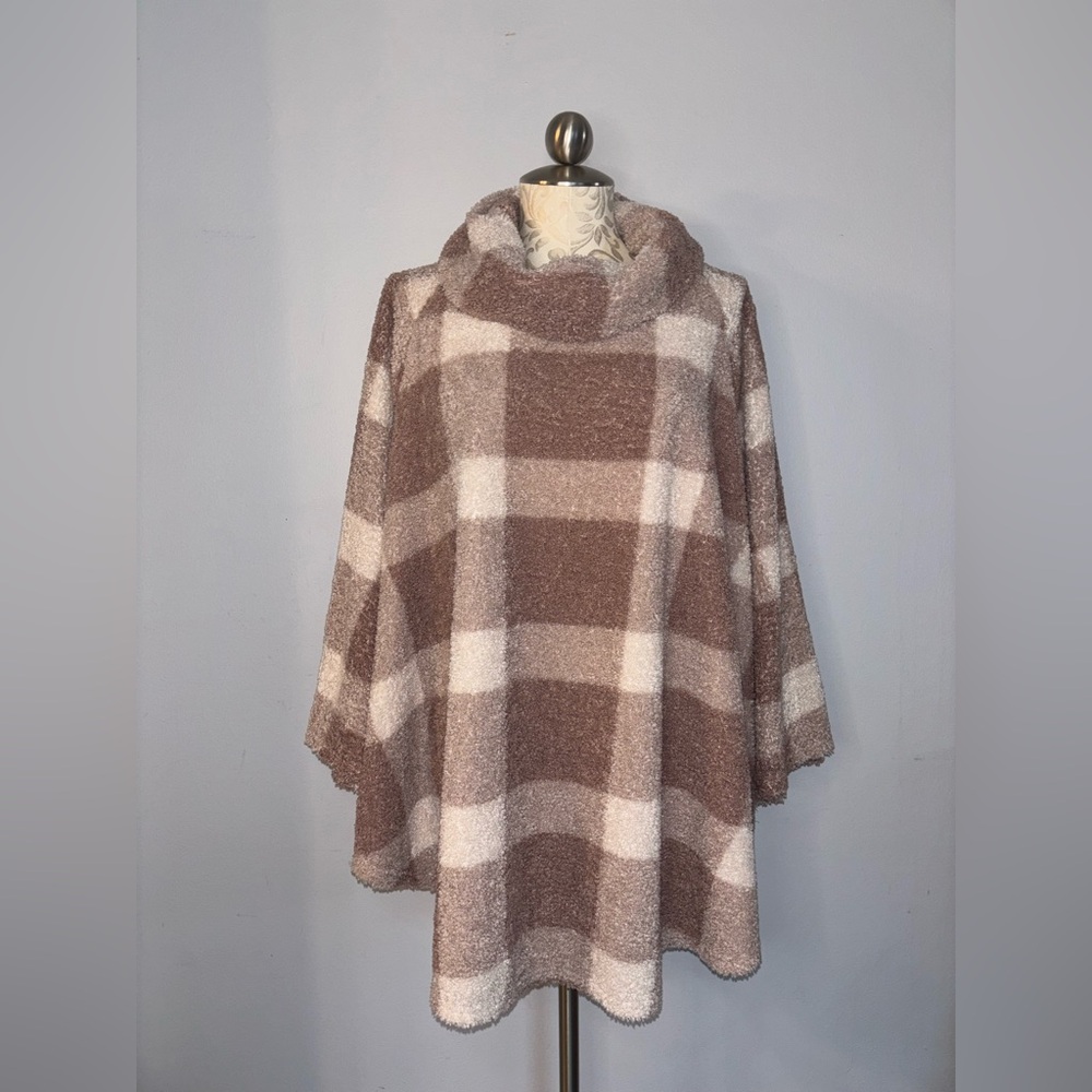 LANE BRYANT Size 22/24 Brown Check Cowl Neck Poncho Pullover Polyester. #L